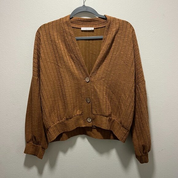 Final Touch Women Tan Brown Button Sweater Size M - Picture 1 of 4